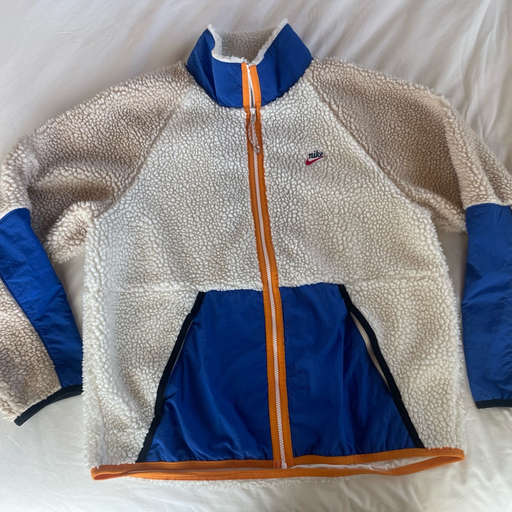 Nike White and Cream sherpa jacket